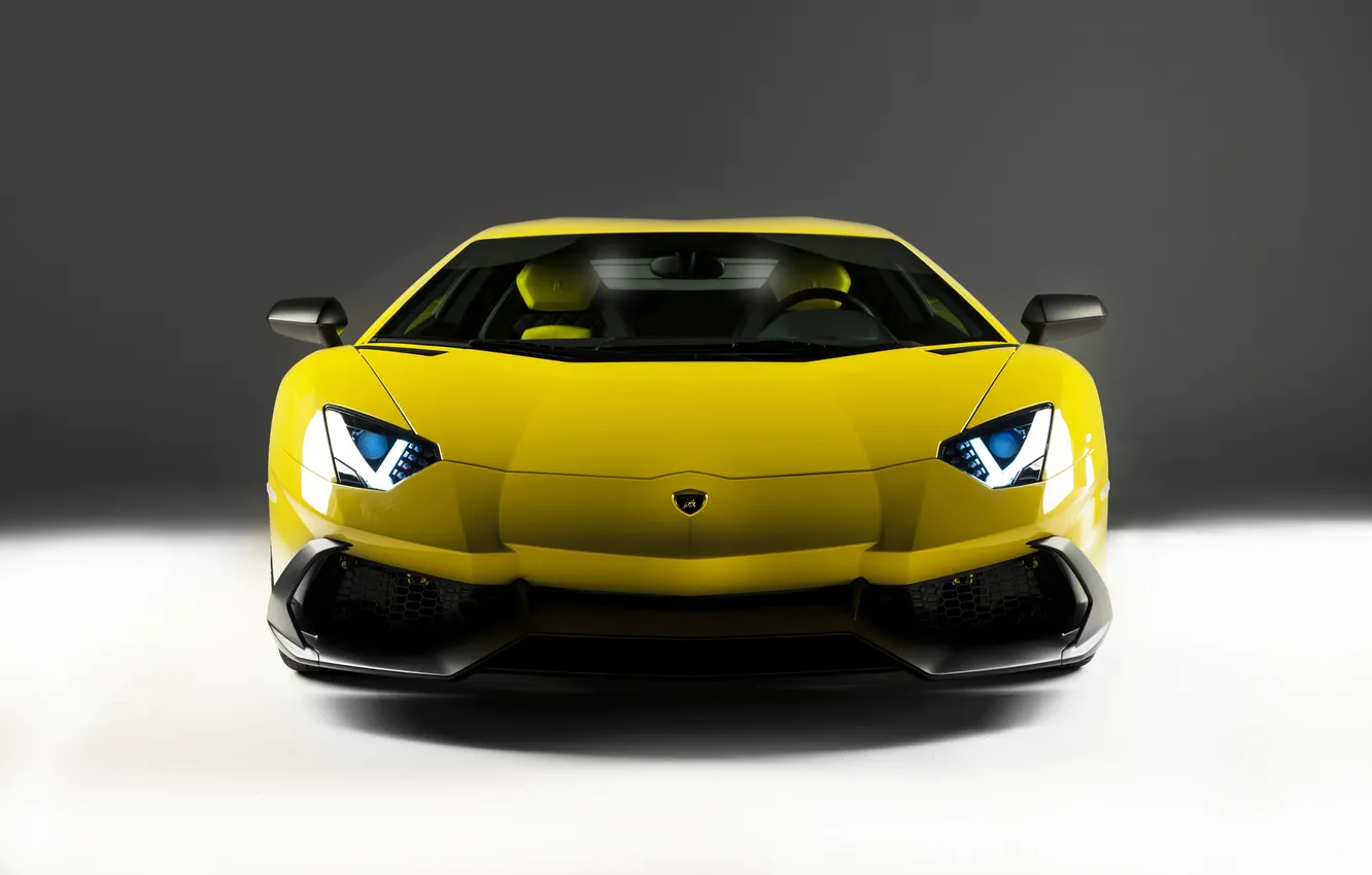 Photo wallpaper Lamborghini, front view, Front, yellow, LP700-4, Aventador, 50 Anniversario Edition