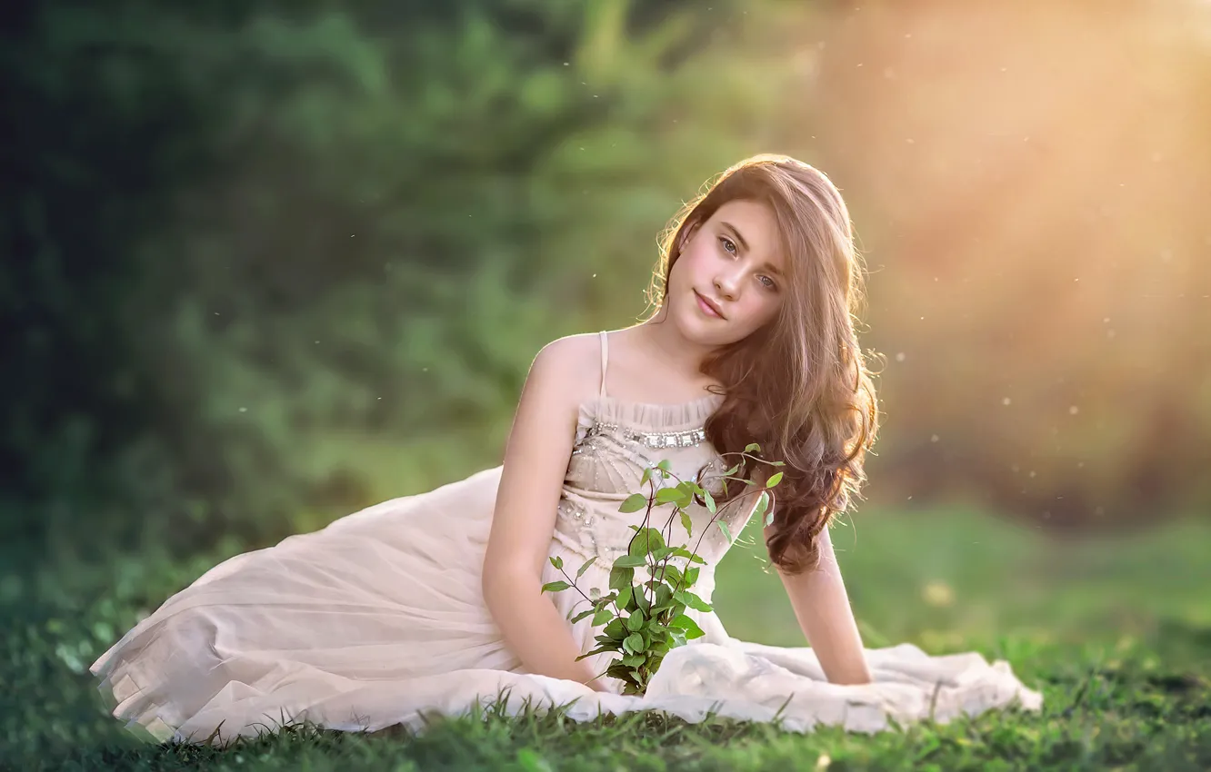 Photo wallpaper look, mood, hair, dress, girl, bokeh