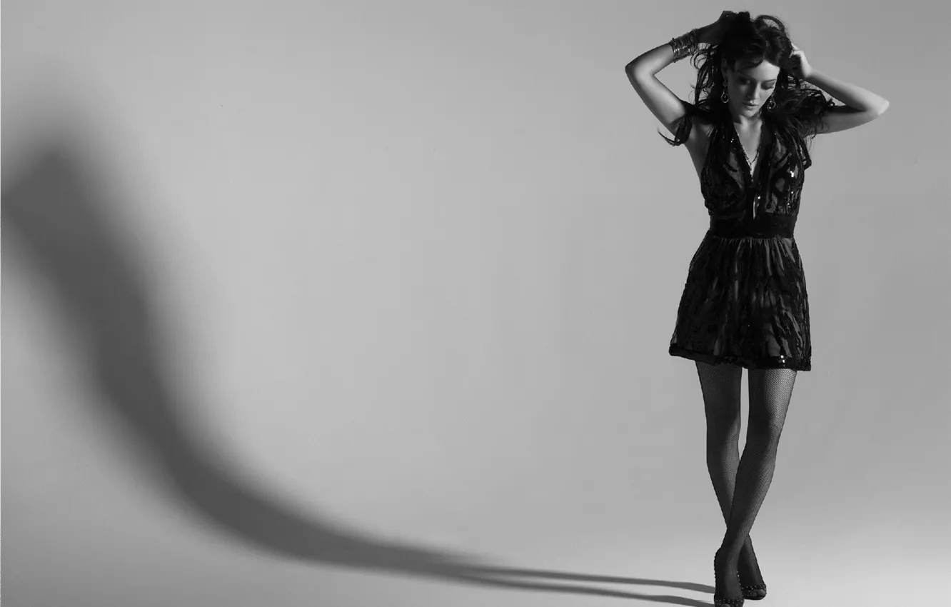 Photo wallpaper shadow, dress, actress, black and white, Hilary Duff, Hilary Duff