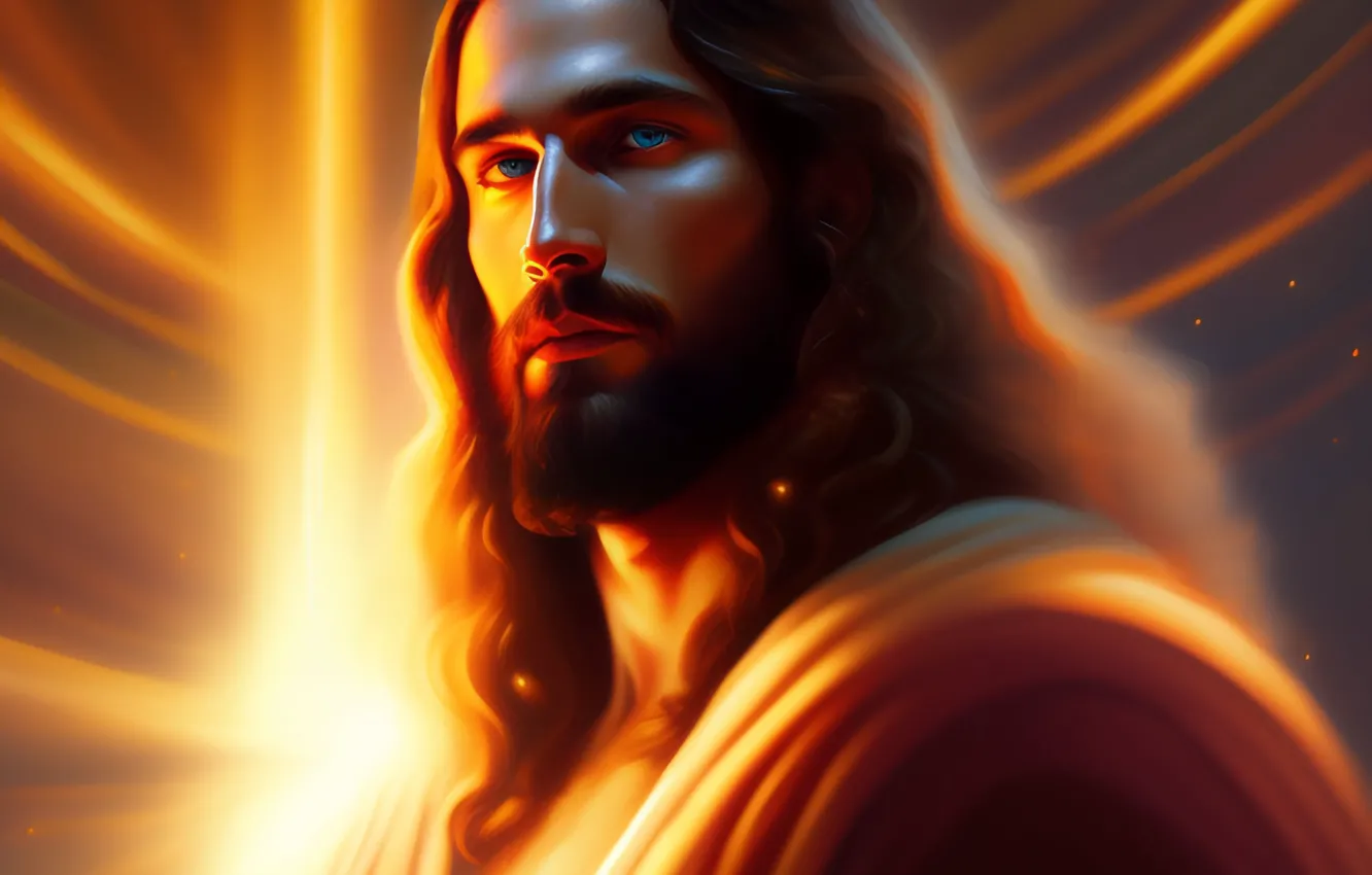 Photo wallpaper look, Jesus, hair, male, beard, religion, Jesus Christ, digital art