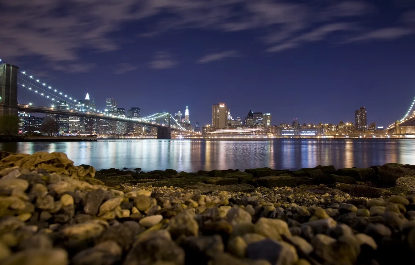 Photo wallpaper Beach, Bridge, Night