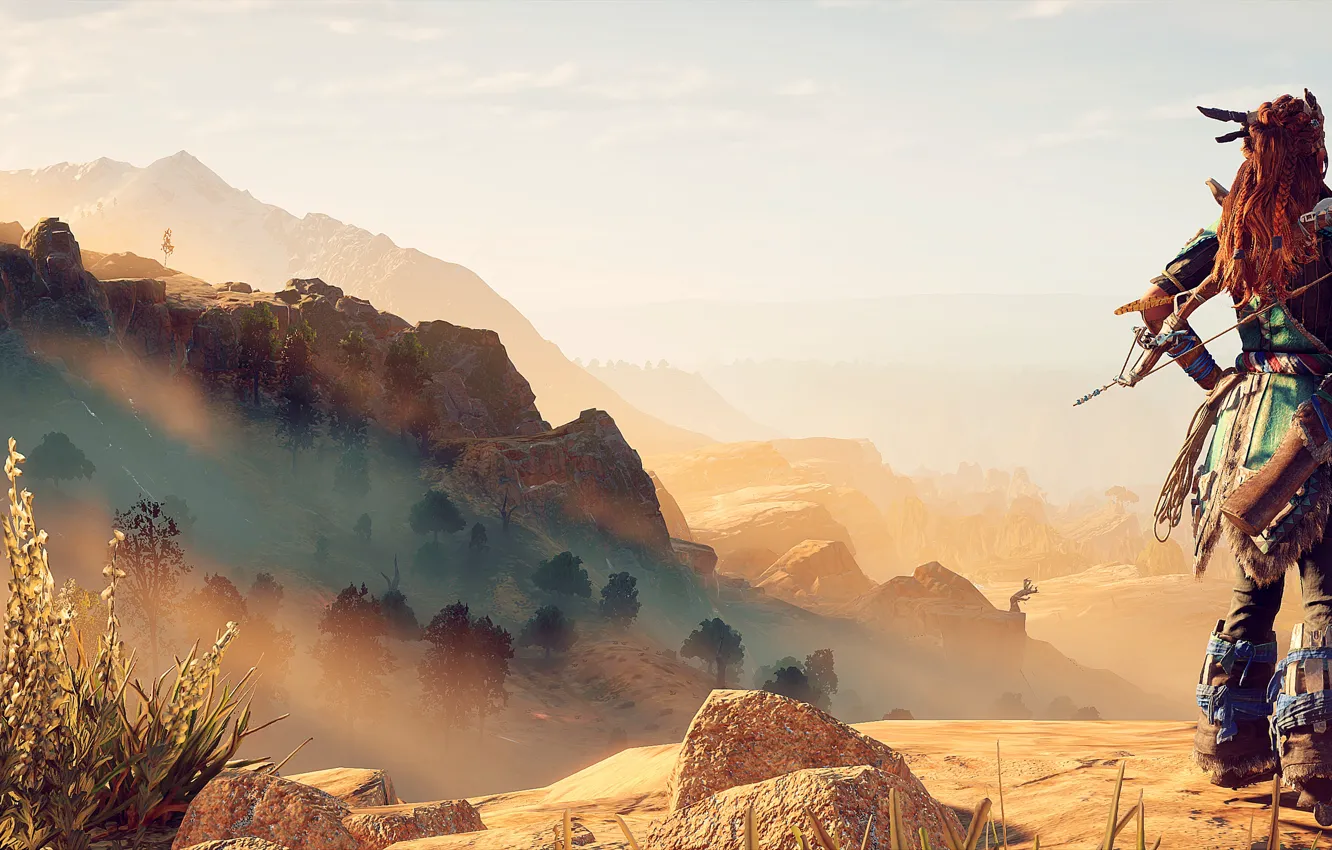 Photo wallpaper landscape, PS4, Horizon: Zero Dawn, Aloy