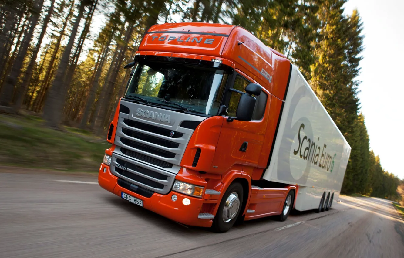 Photo wallpaper truck, in motion, Truck, Scania, Scania, the truck, Topline, R480