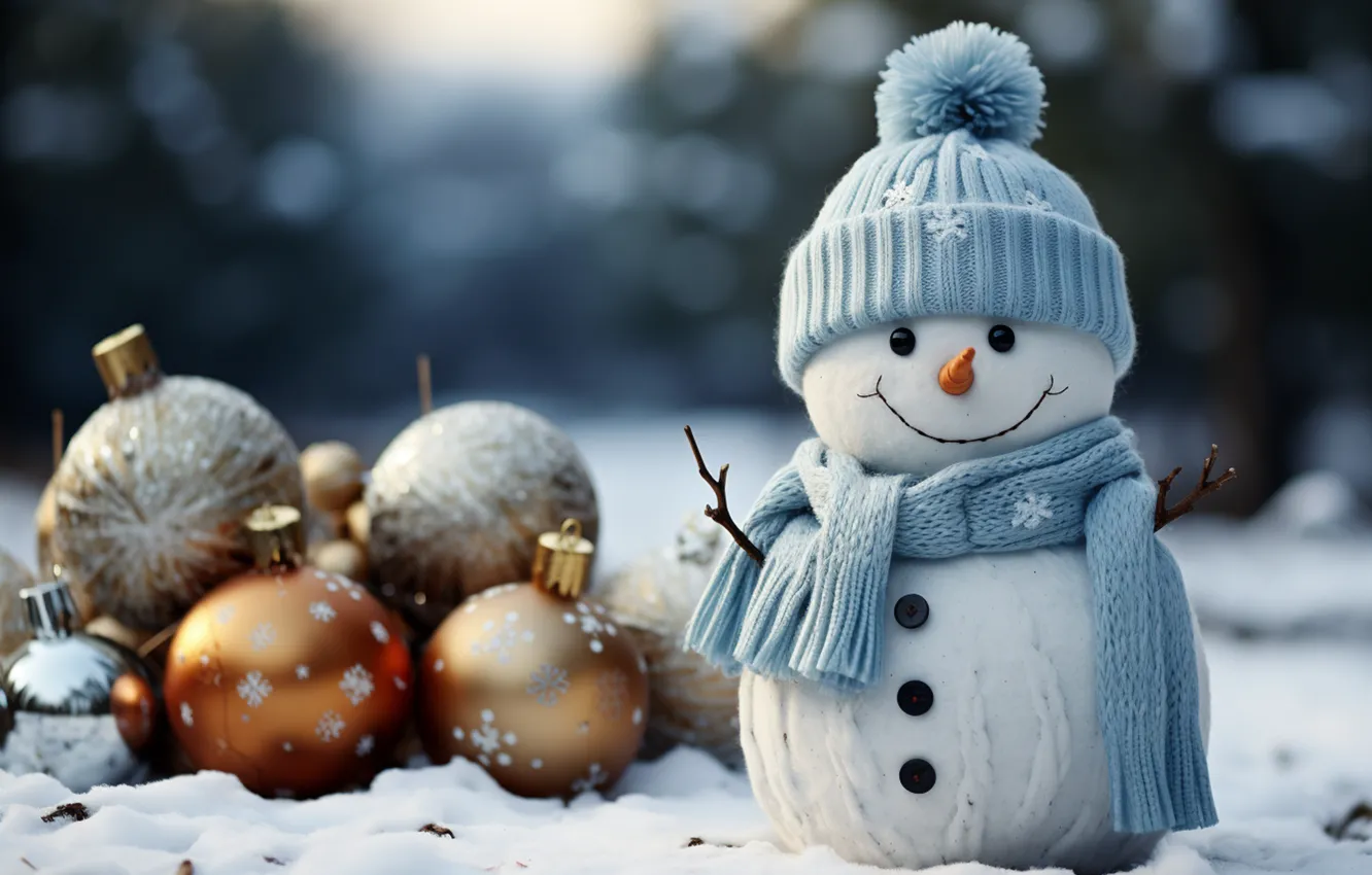 Photo wallpaper winter, snow, decoration, snowflakes, new year, Christmas, snowman, Christmas