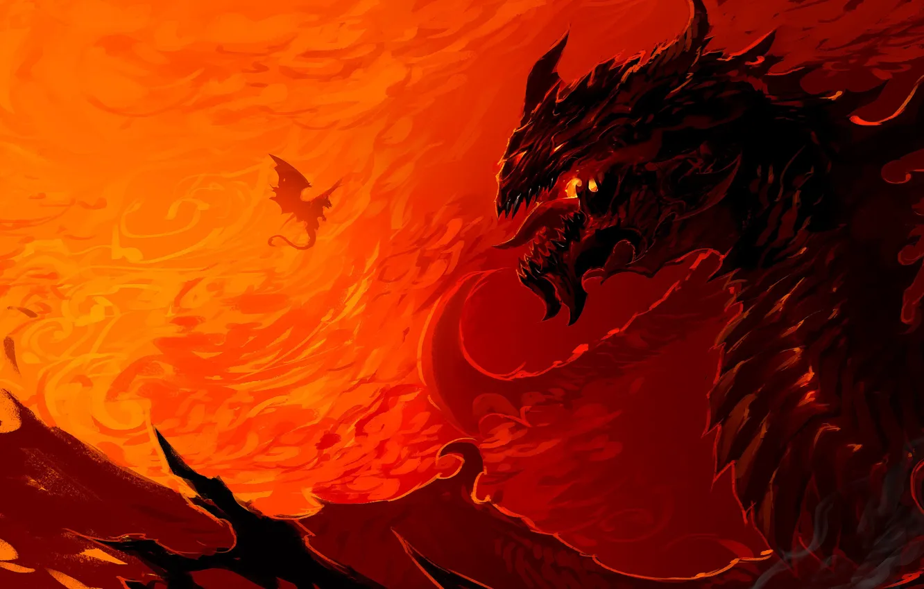 Photo wallpaper lights, fiction, flame, dragon, art