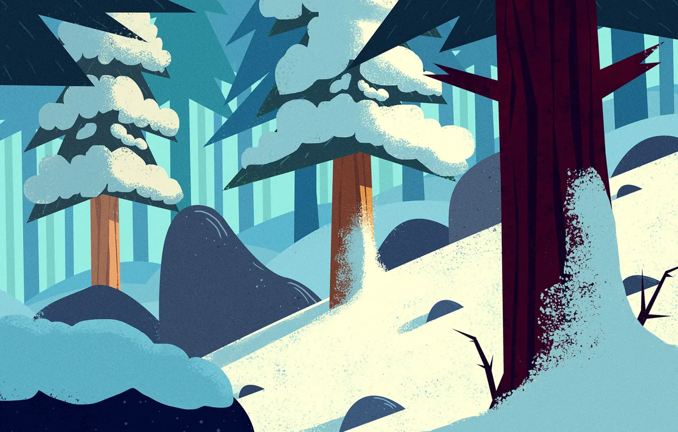 Photo wallpaper Winter, Snow, Forest, Tree, Art, Cold, Trees, Cartoon