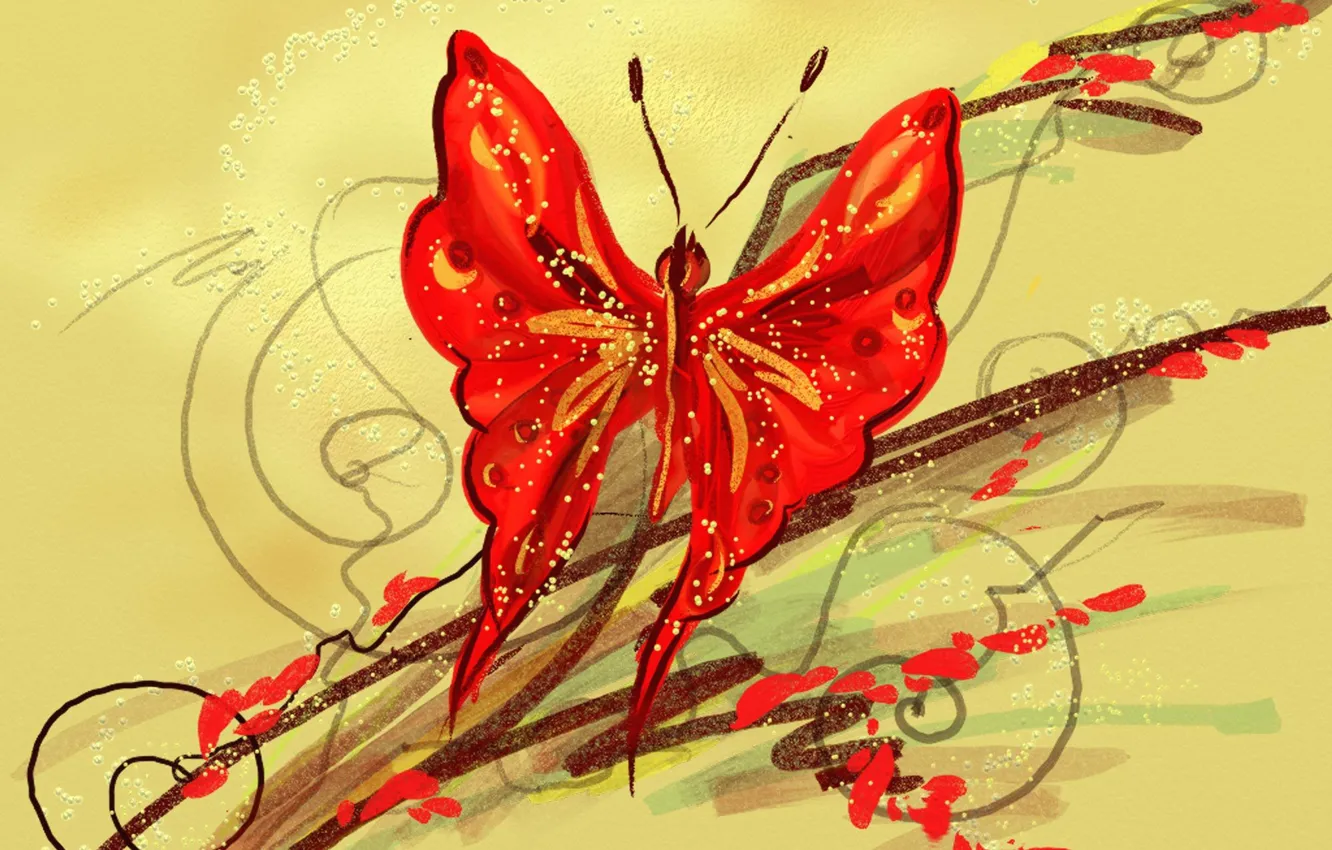Photo wallpaper butterfly, figure, styling, artrage