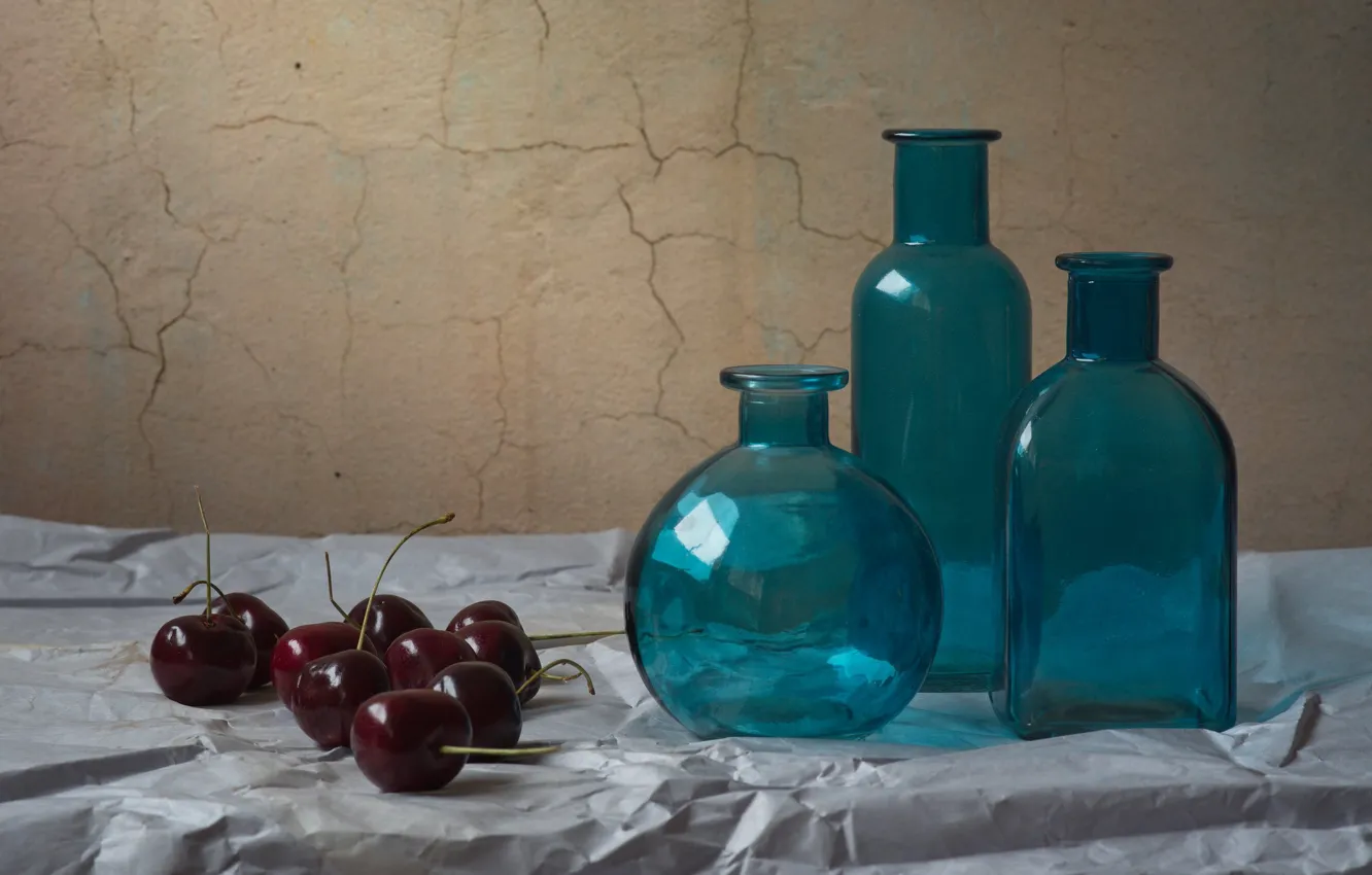 Photo wallpaper paper, bottle, cherry