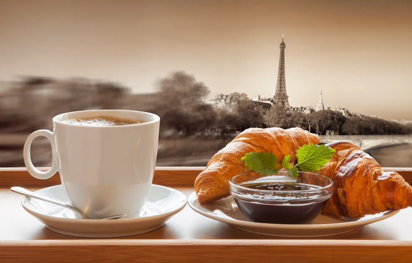 Photo wallpaper Paris, coffee, chocolate, Breakfast, Cup, France, cakes, growing