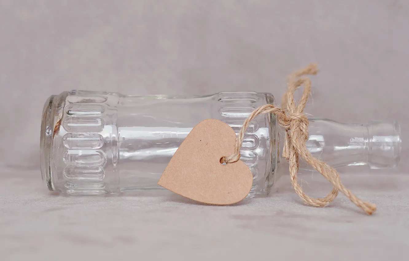 Photo wallpaper glass, love, background, heart, bottle, light, Valentine, heart