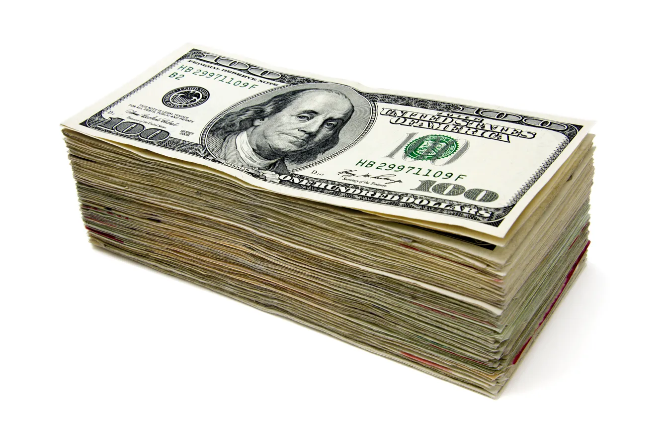 Photo wallpaper money, white background, dollars, pack, currency, the bucks, bills, success