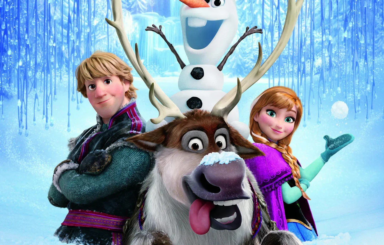 Photo wallpaper ice, snow, snowflakes, deer, snowman, Frozen, Princess, Kingdom
