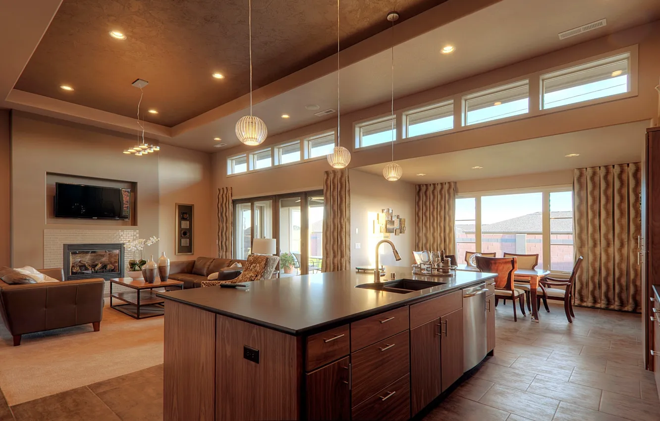 Photo wallpaper design, interior, kitchen, living room, dining room
