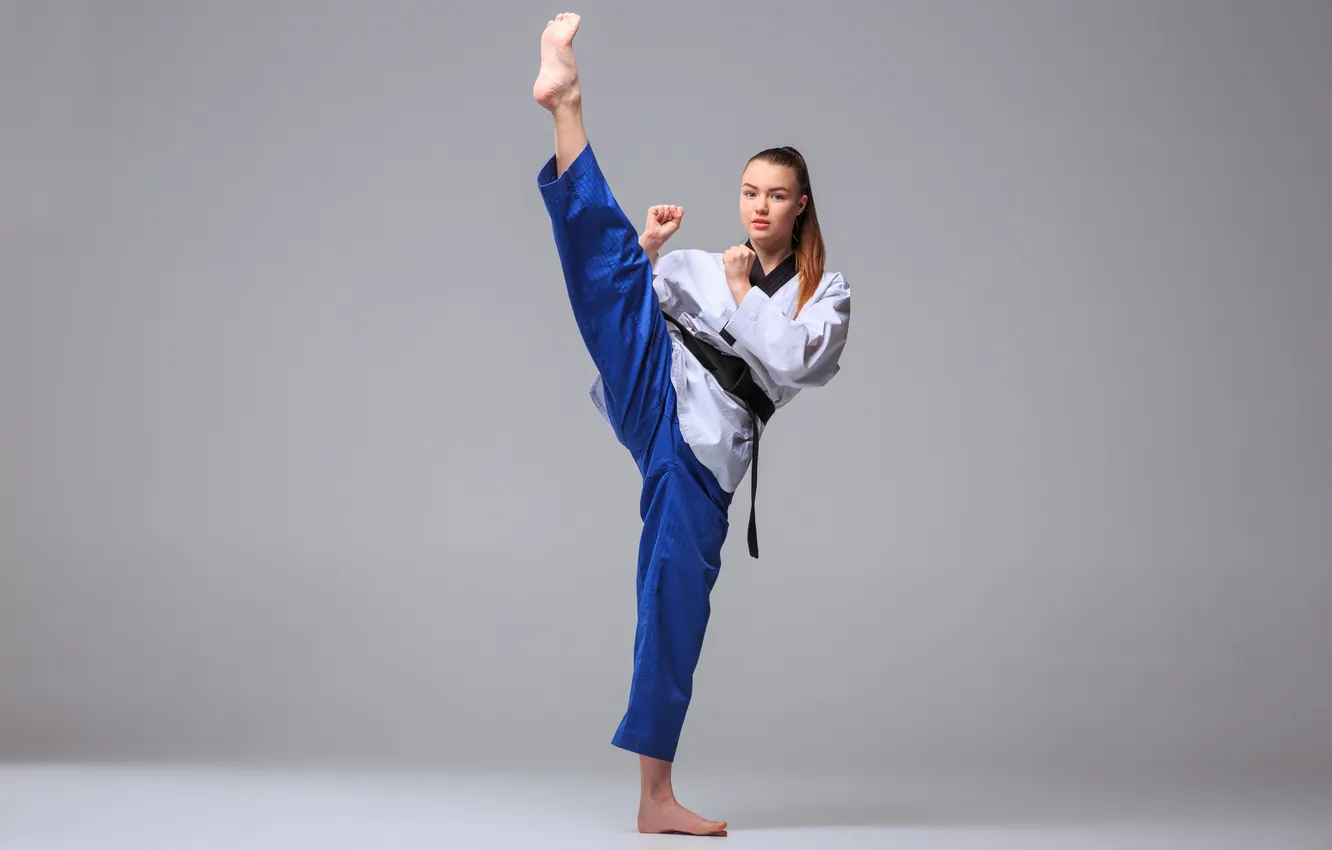 Photo wallpaper girl, Black belt, karate