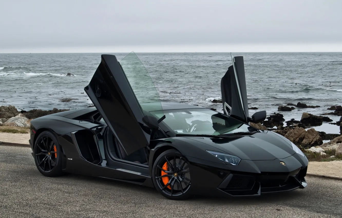 Photo wallpaper coast, Lamborghini, CA, Pacific Ocean, California, Aventador, Lamborghini Aventador, The Pacific ocean