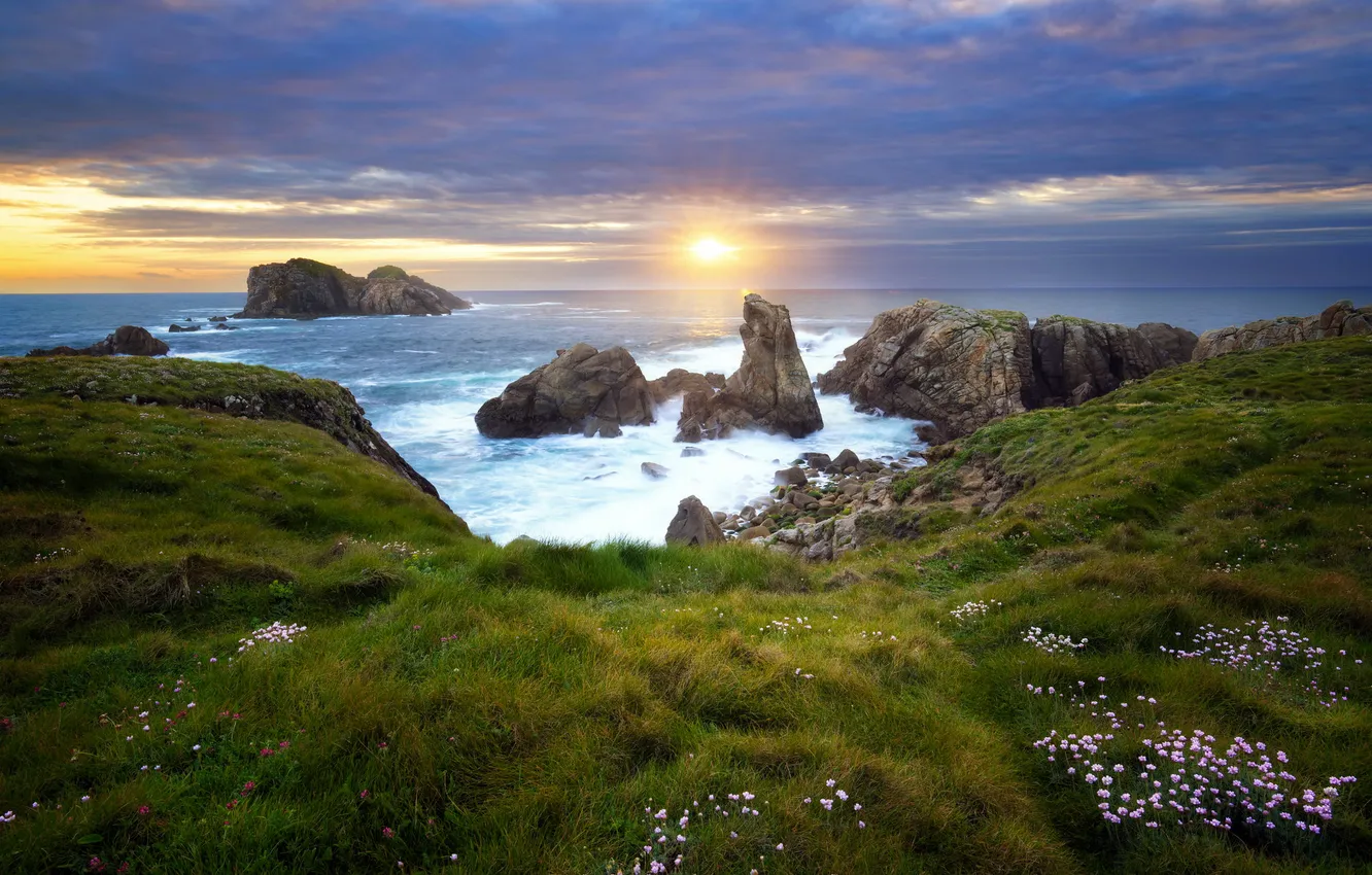 Photo wallpaper sea, sunset, shore