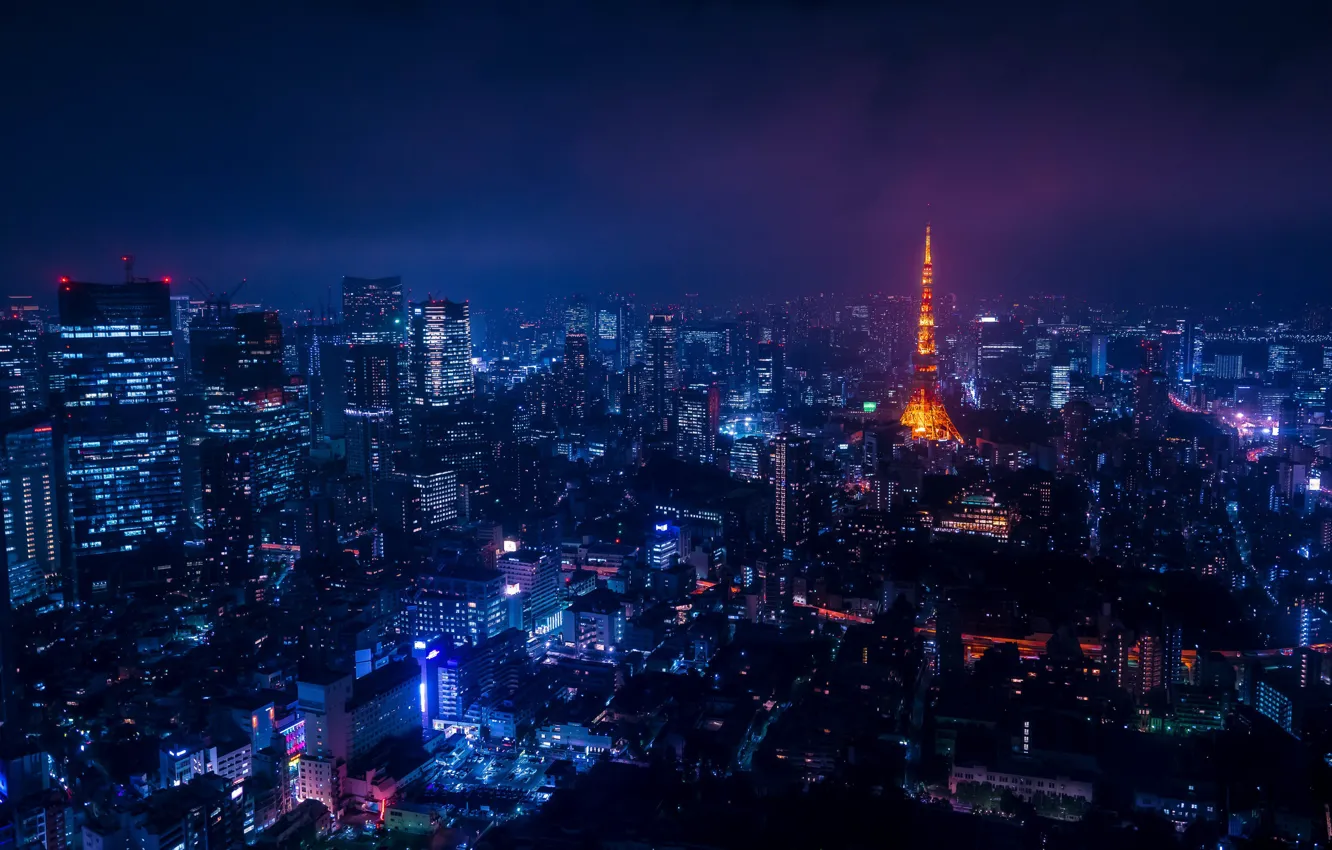 Photo wallpaper city, skyline, night, tokyo