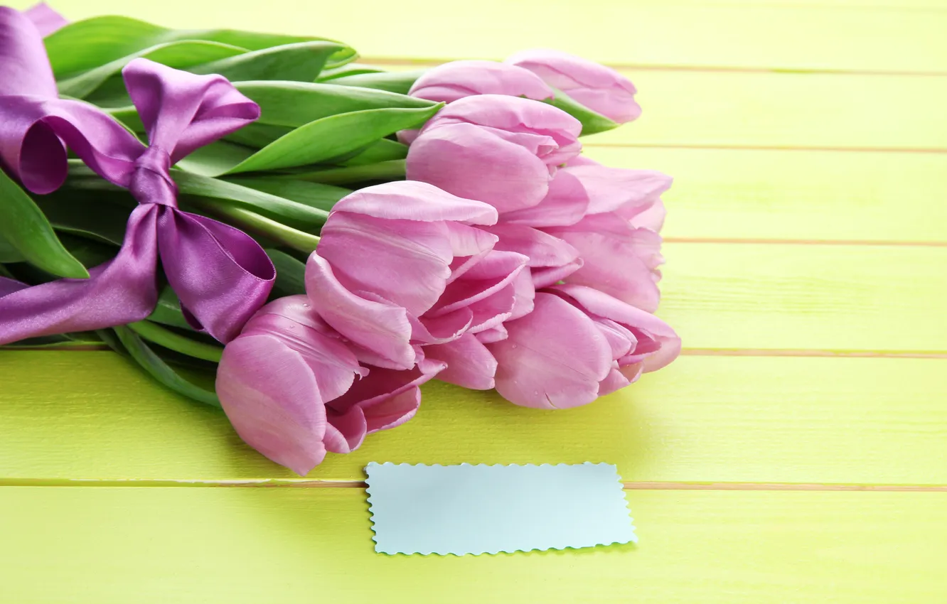 Photo wallpaper flowers, bouquet, tulips, pink, wood, pink, flowers, beautiful