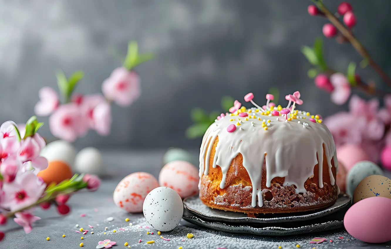 Photo wallpaper flowers, eggs, spring, colorful, Easter, cake, cake, flowers