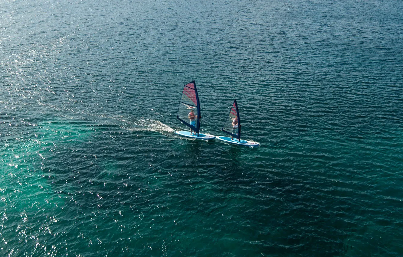 Photo wallpaper sea, sport, athletes, equipment, windsurf