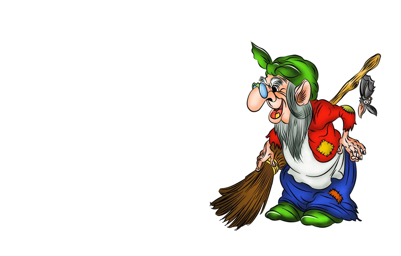 Photo wallpaper tale, art, bat, broom, children's, Baba Yaga