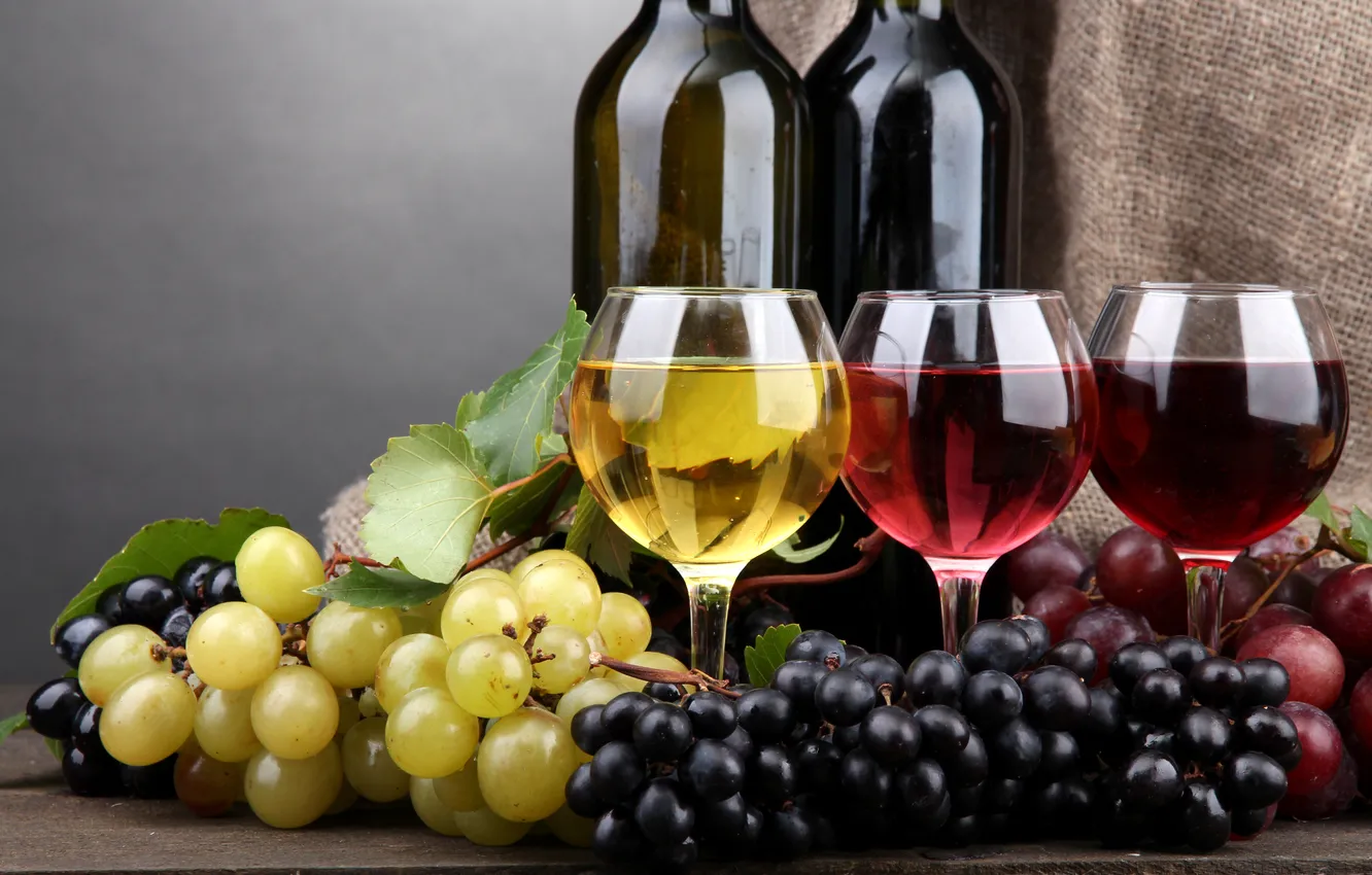 Photo wallpaper white, red, wine, glass, bottle, grapes, pink