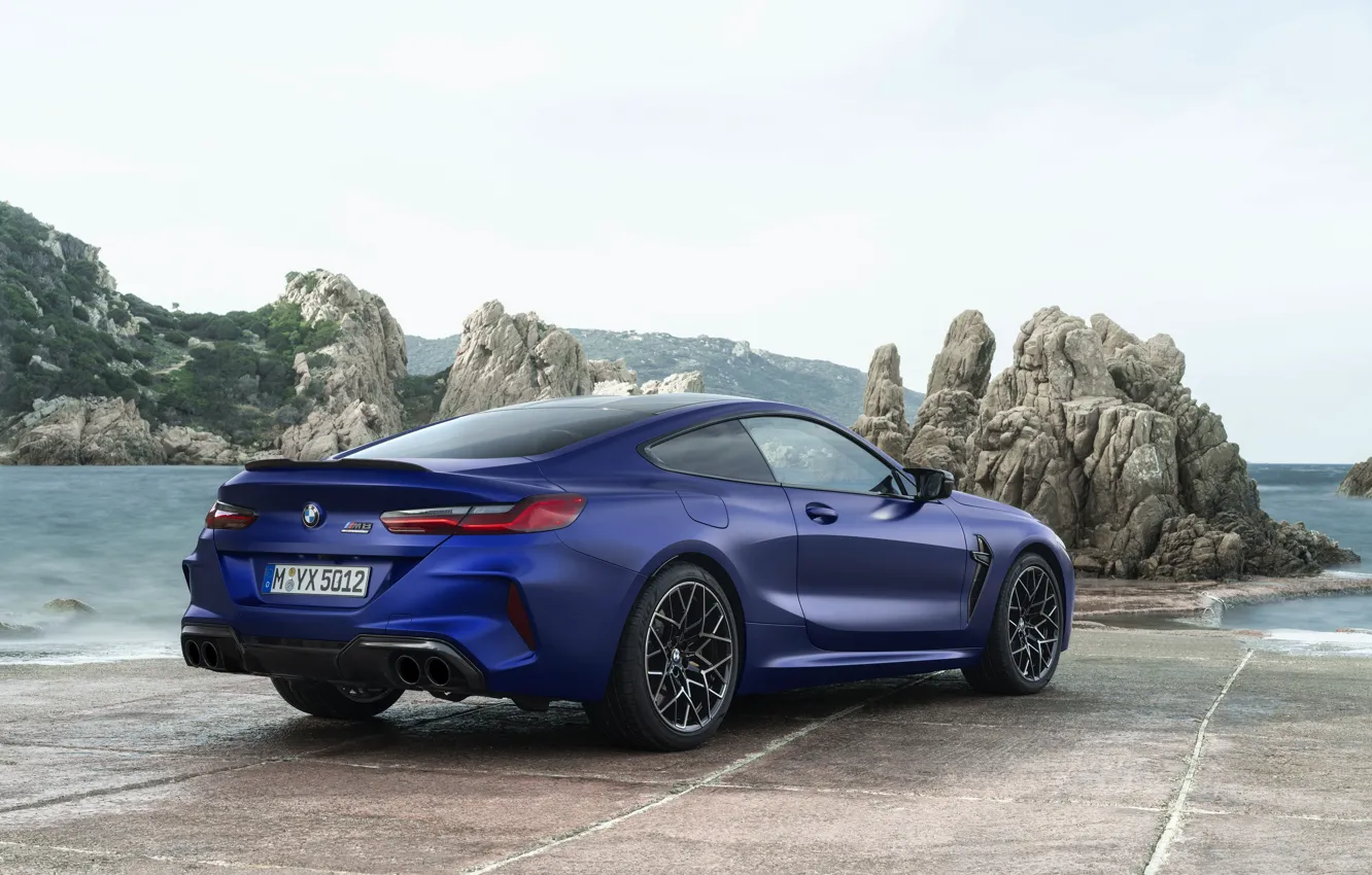 Photo wallpaper coupe, BMW, ass, on the shore, 2019, BMW M8, M8, M8 Competition Coupe