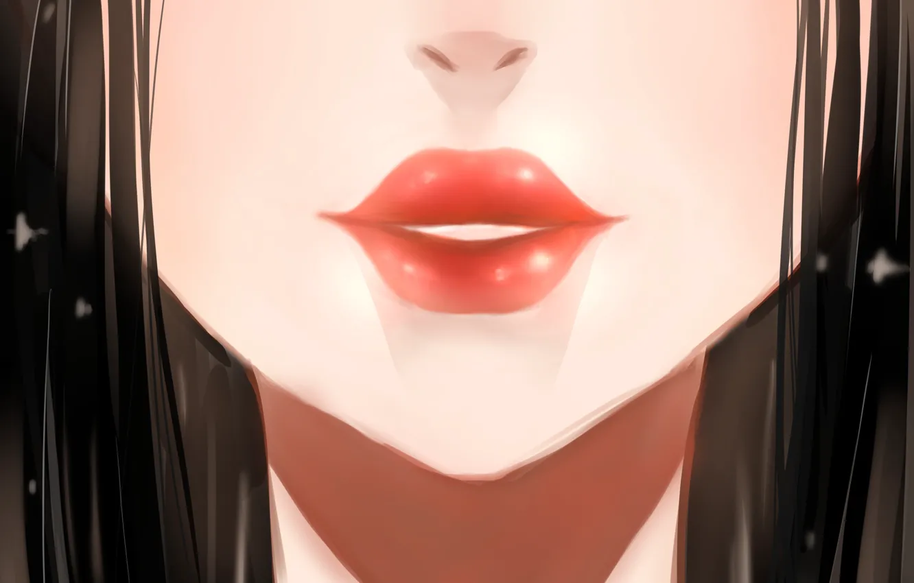 Photo wallpaper girl, lips, dark hair