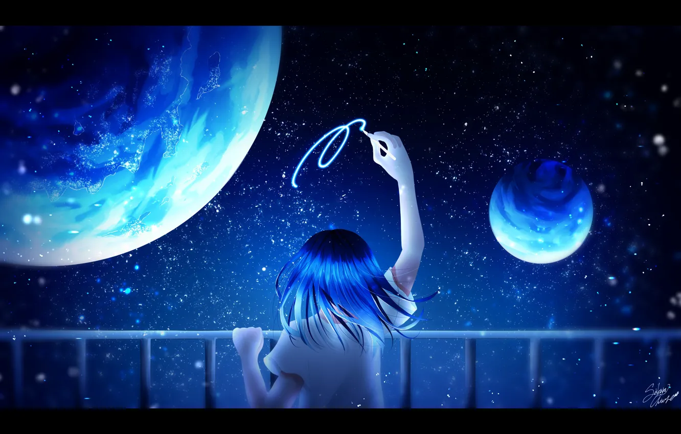 Photo wallpaper girl, space, fiction, draws