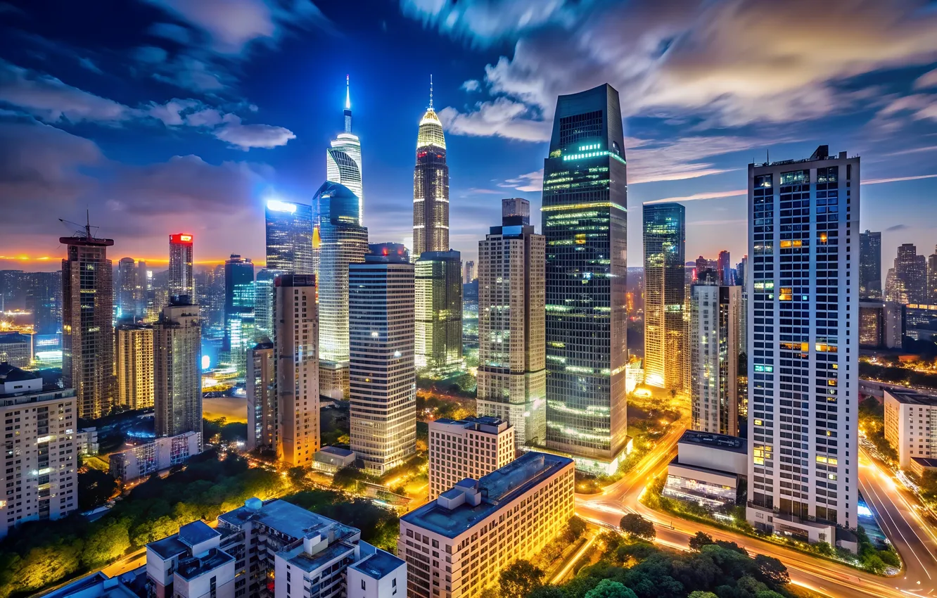 Photo wallpaper the city, building, skyscrapers, AI art