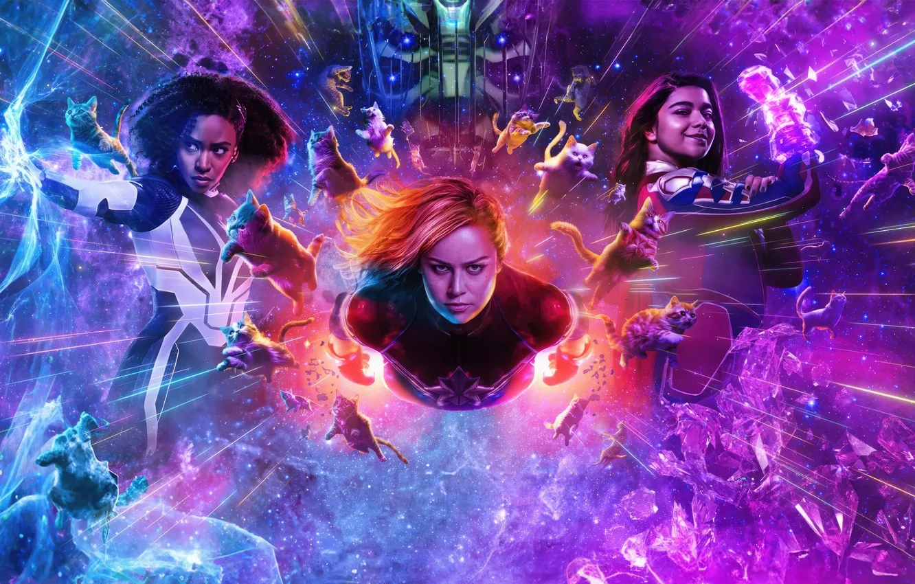 Photo wallpaper cats, fiction, poster, comic, MARVEL, Ms. Marvel, Carol Danvers, Captain Marvel