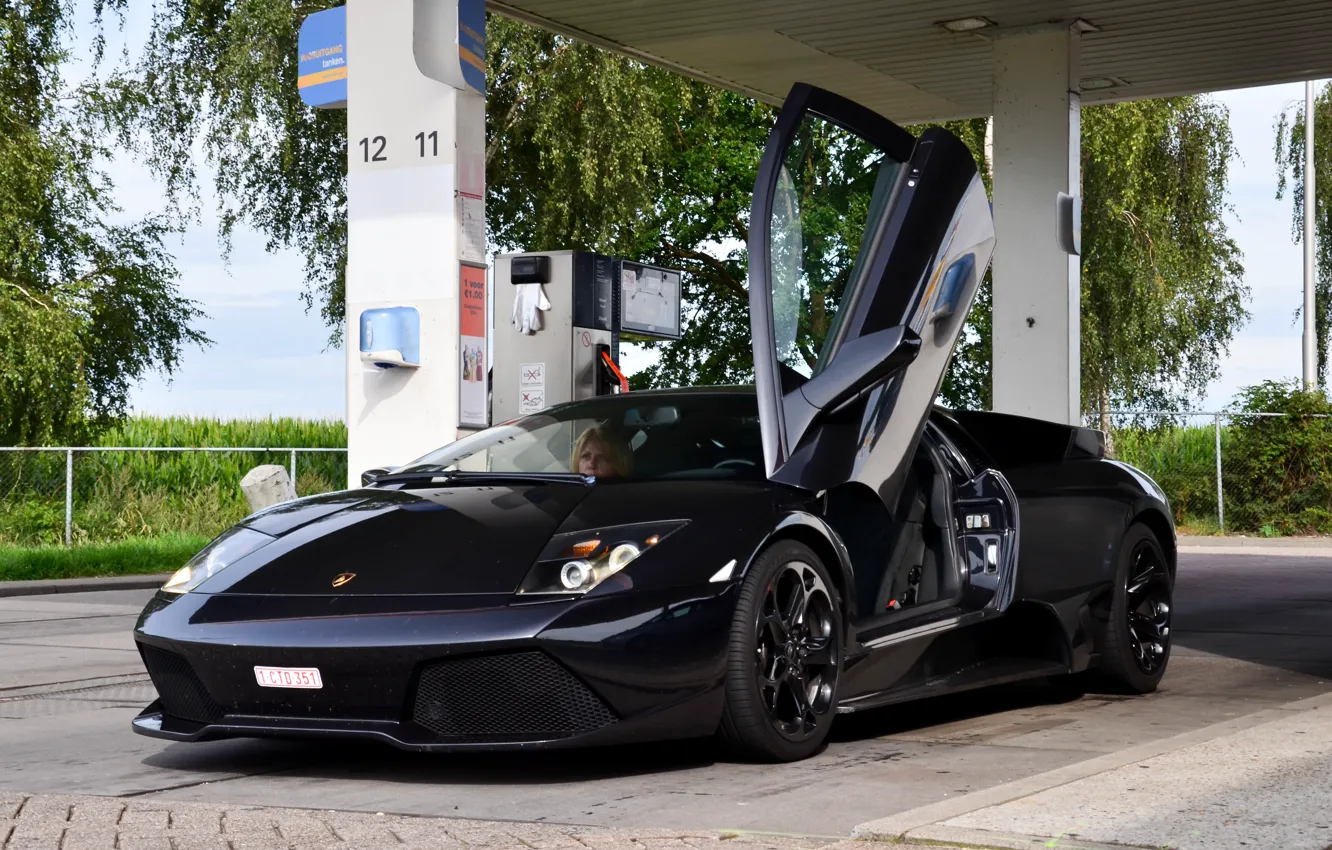 Photo wallpaper black, lamborghini, black, front view, murcielago, lp640, Lamborghini, Murcielago