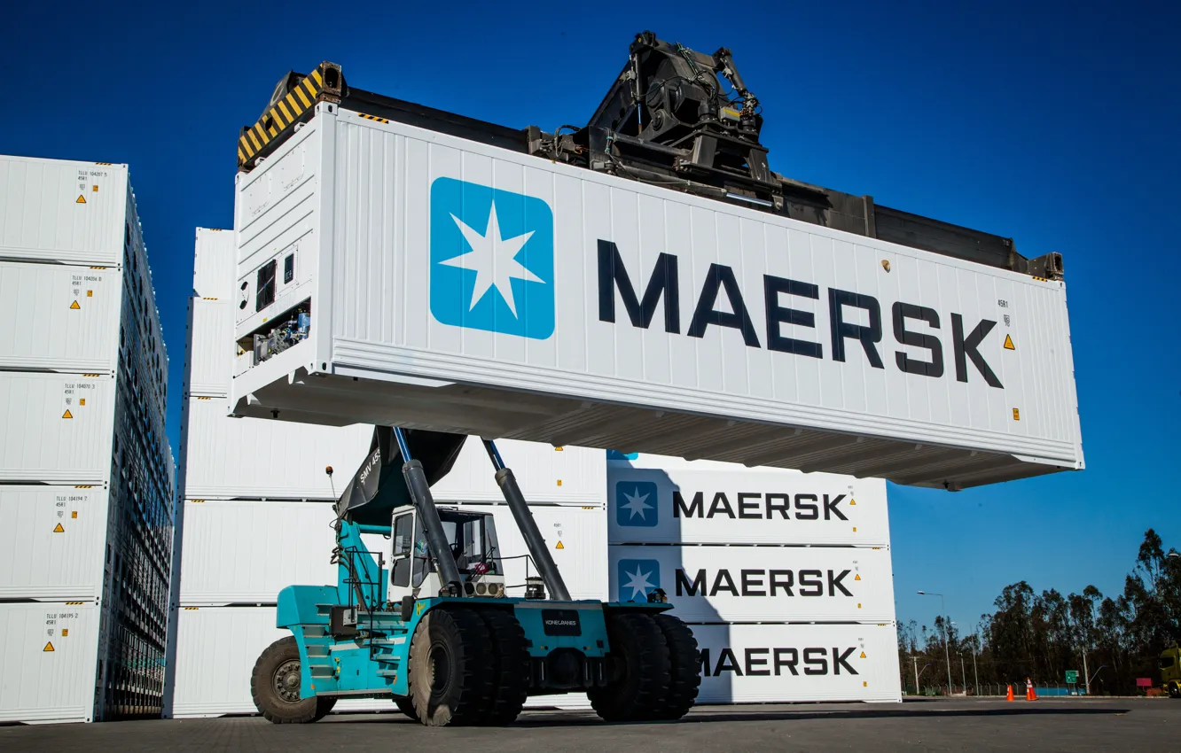 Photo wallpaper Port, Terminal, Container, Maersk, Container, Loader, Reach stacker, Maersk