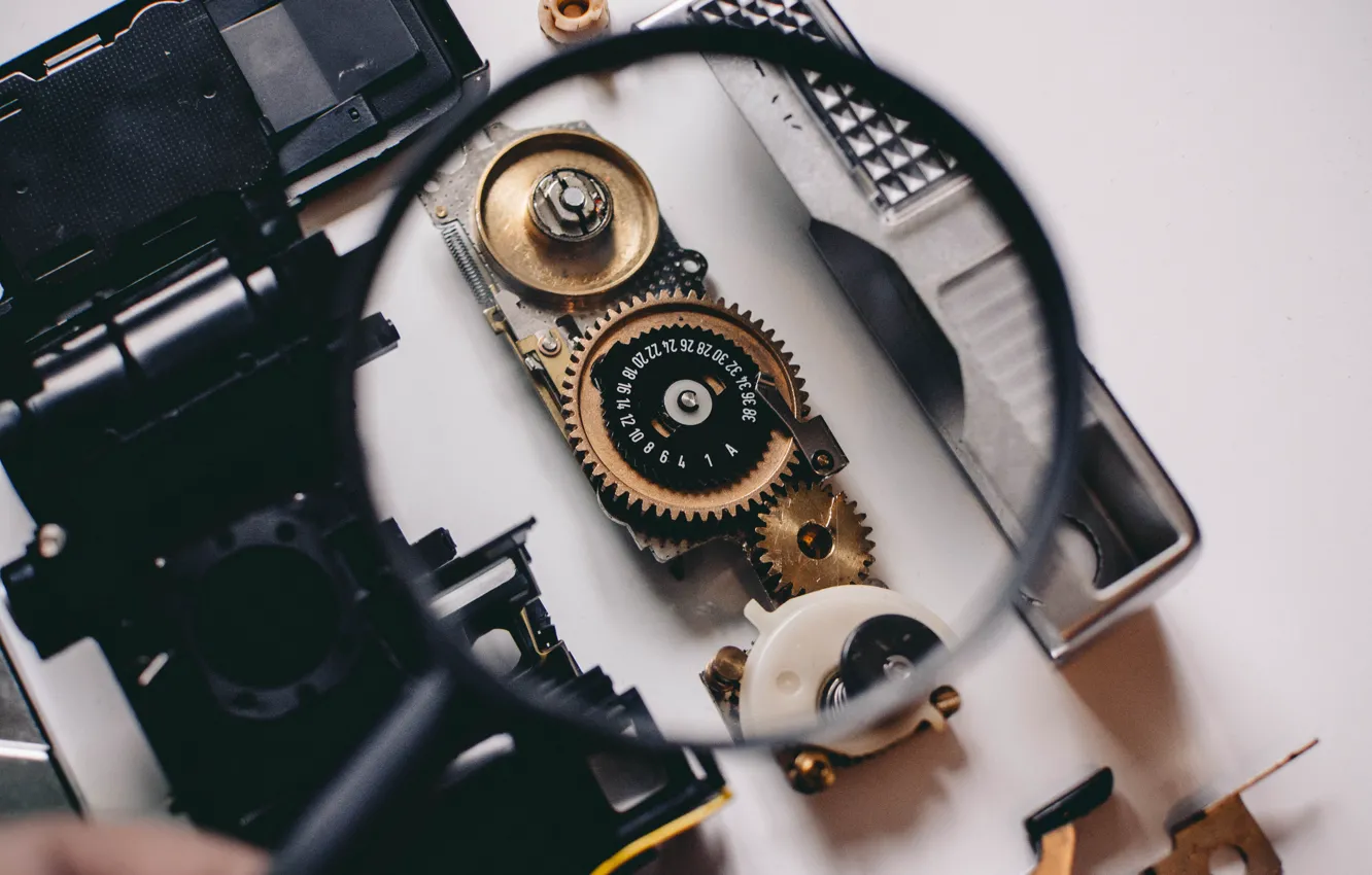 Photo wallpaper macro, mechanism, the camera, gear, Magnifying glass