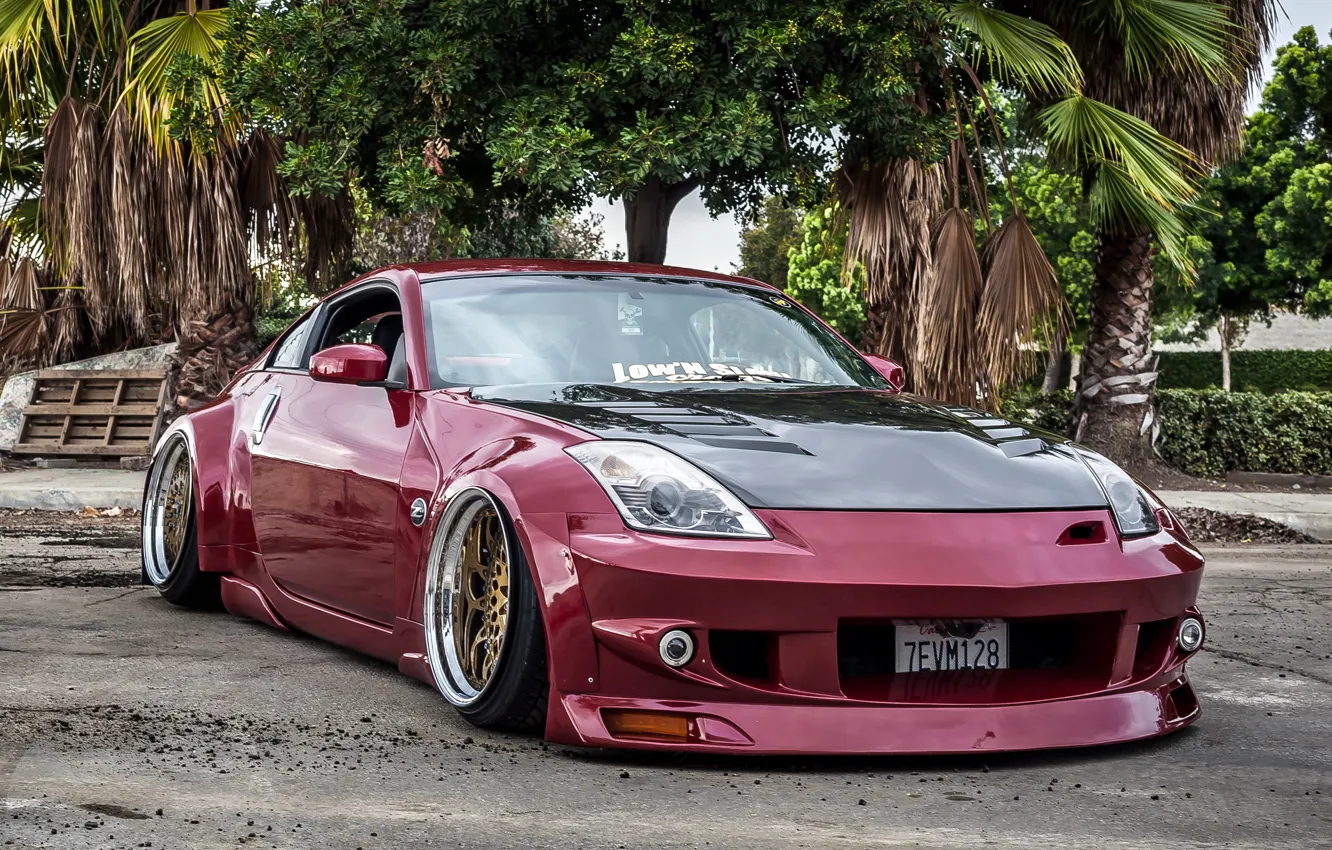 Photo wallpaper nissan, wheels, gold, 350z, tuning