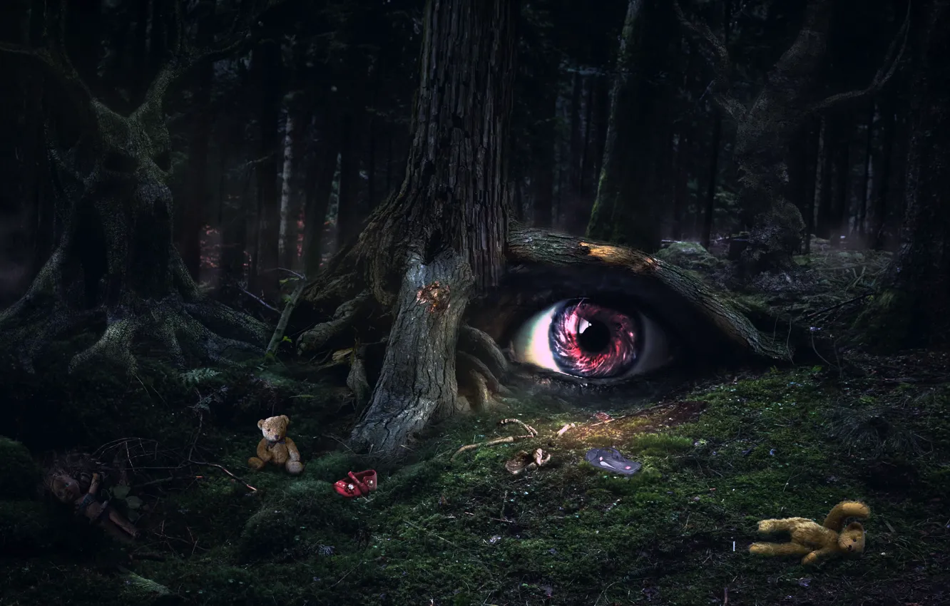 Photo wallpaper forest, fear, black, something, bones, horror, Nightmare