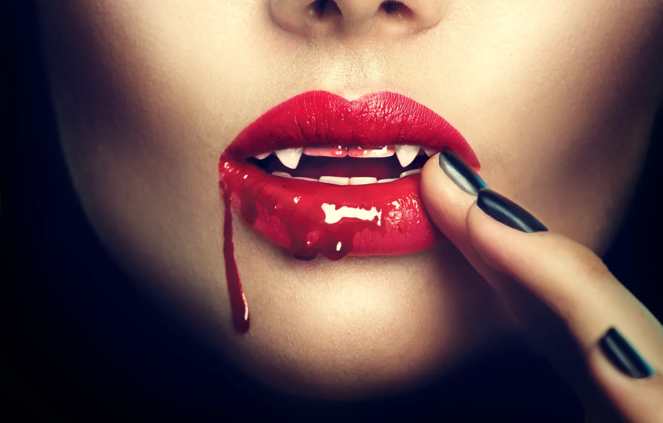 Photo wallpaper lips, vampire, fingers, bllod