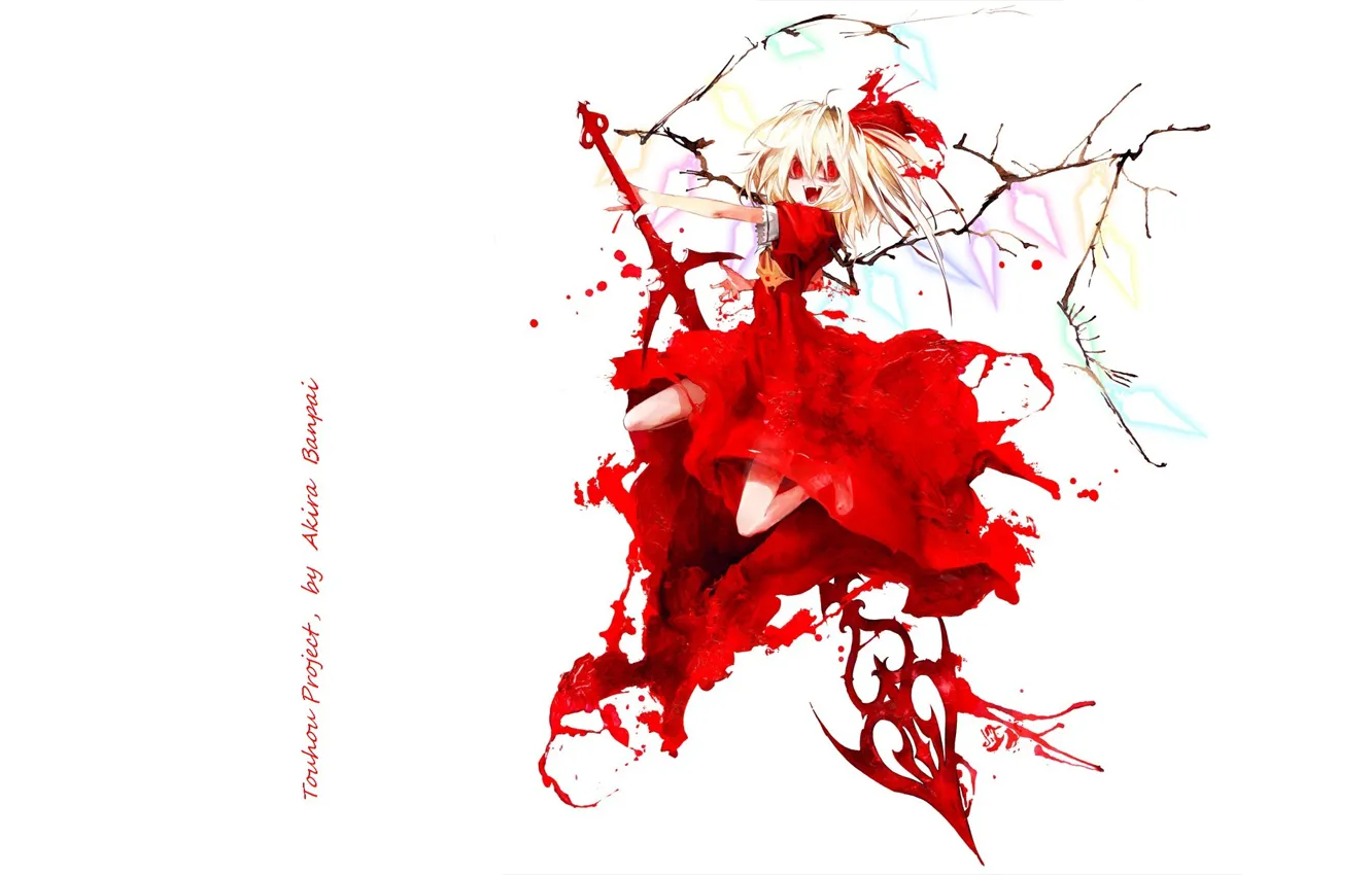 Photo wallpaper blood, spot, fangs, rod, red eyes, madness, art, torn clothes