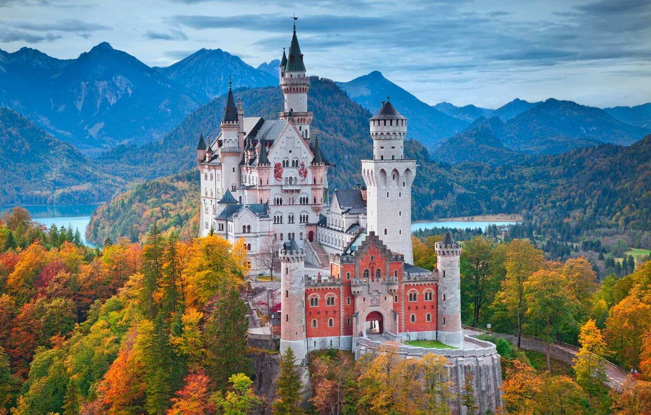 Photo wallpaper autumn, mountains, Neuschwanstein Castle, South-Western Bavaria, the South of Germany
