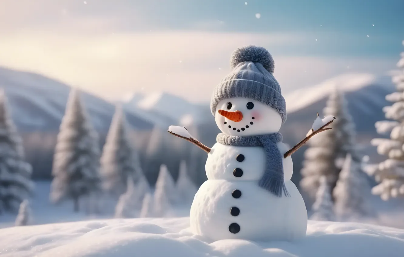 Photo wallpaper winter, snow, decoration, new year, Christmas, snowman, Christmas, winter