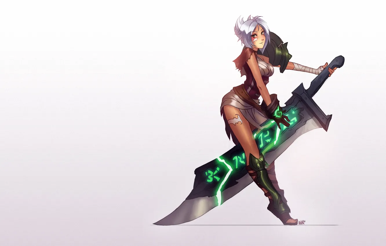Photo wallpaper girl, background, sword, art, League of Legends, riven
