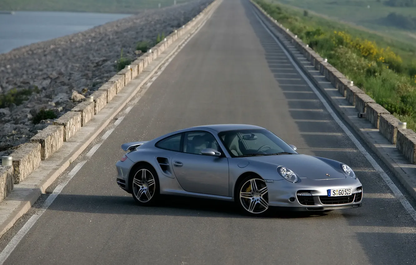 Photo wallpaper road, coupe, 911, Porsche, silver, supercar, Porsche, the front