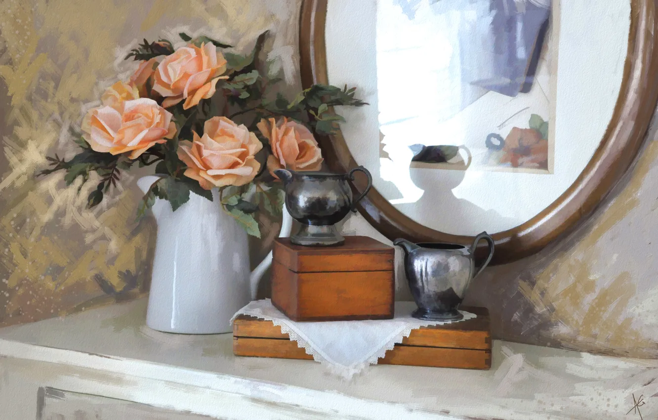 Photo wallpaper roses, bouquet, texture, mirror