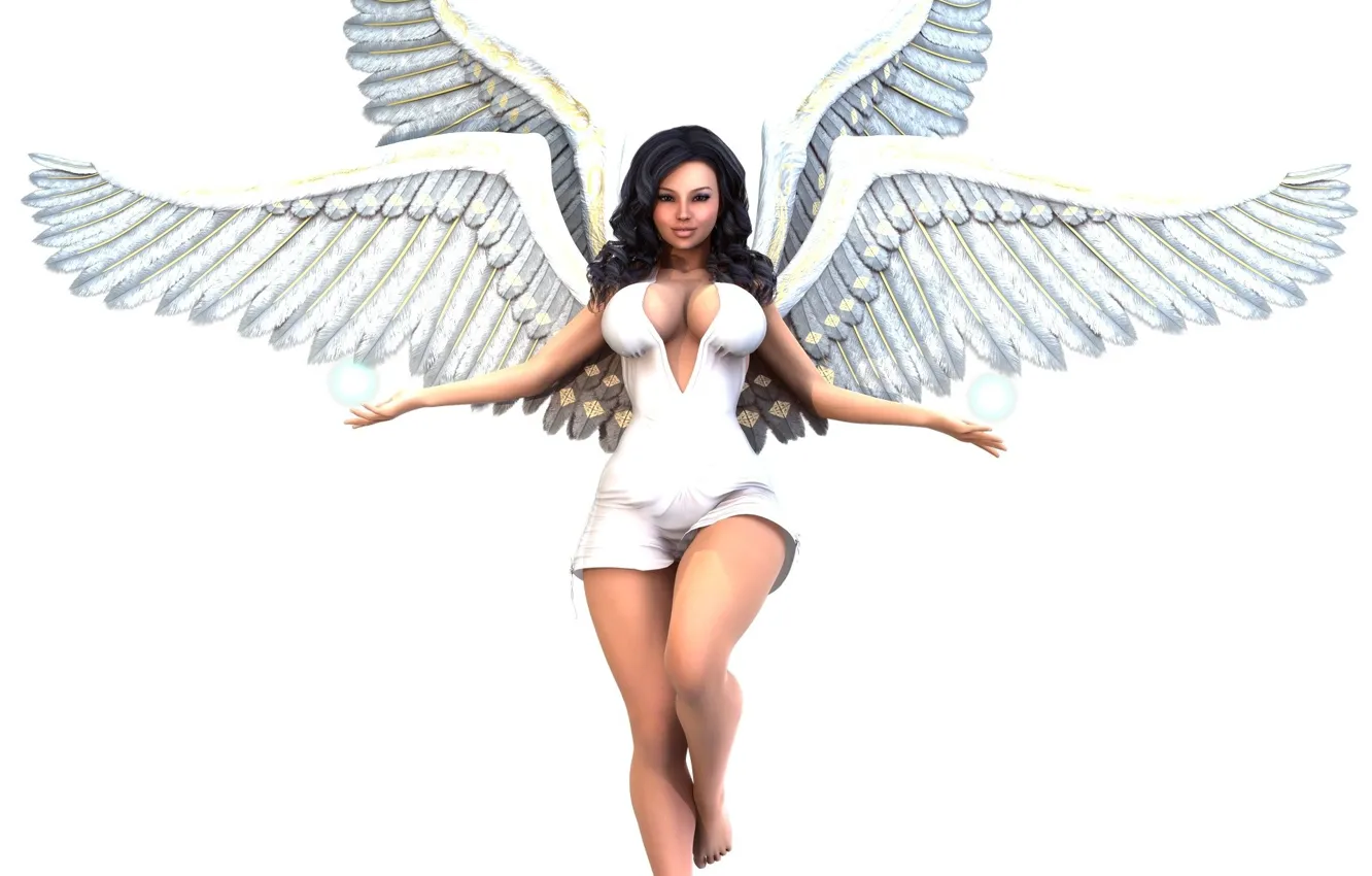Photo wallpaper girl, angel, white background