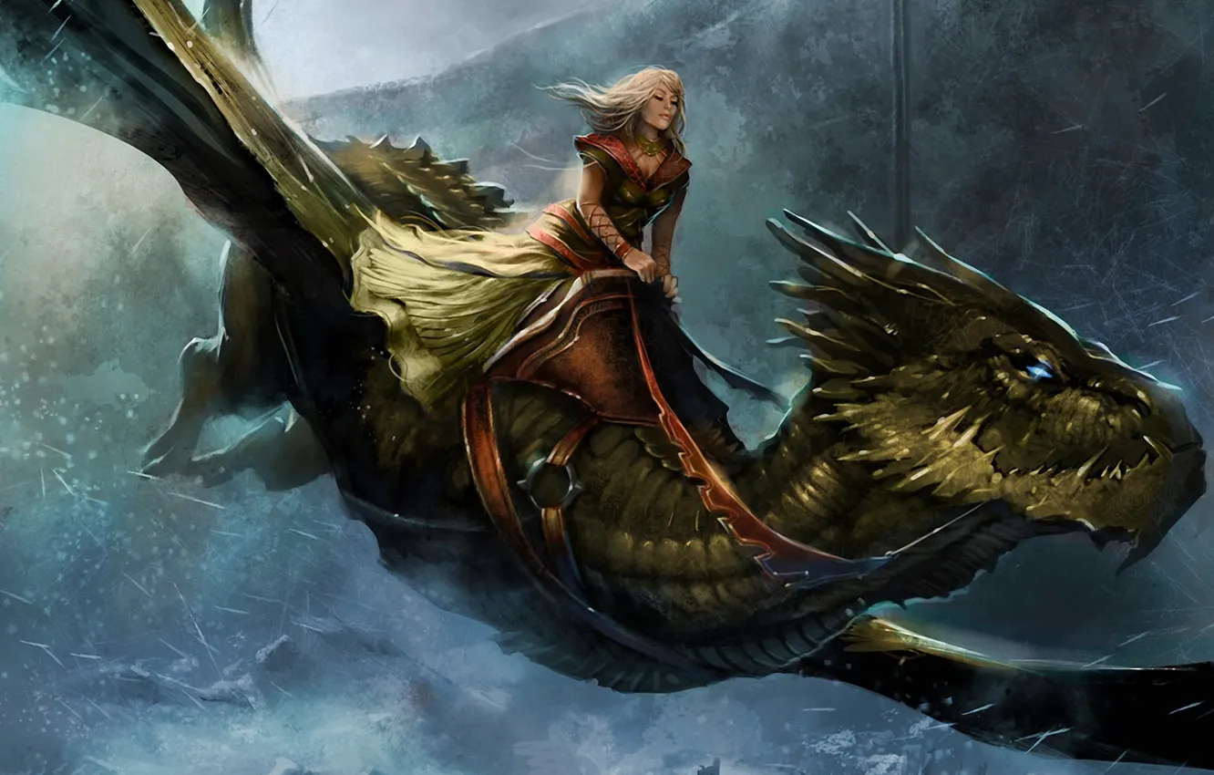 Photo wallpaper cold, girl, flight, the city, dragon, Game of Thrones, illustration to the book, Queen Alysanne