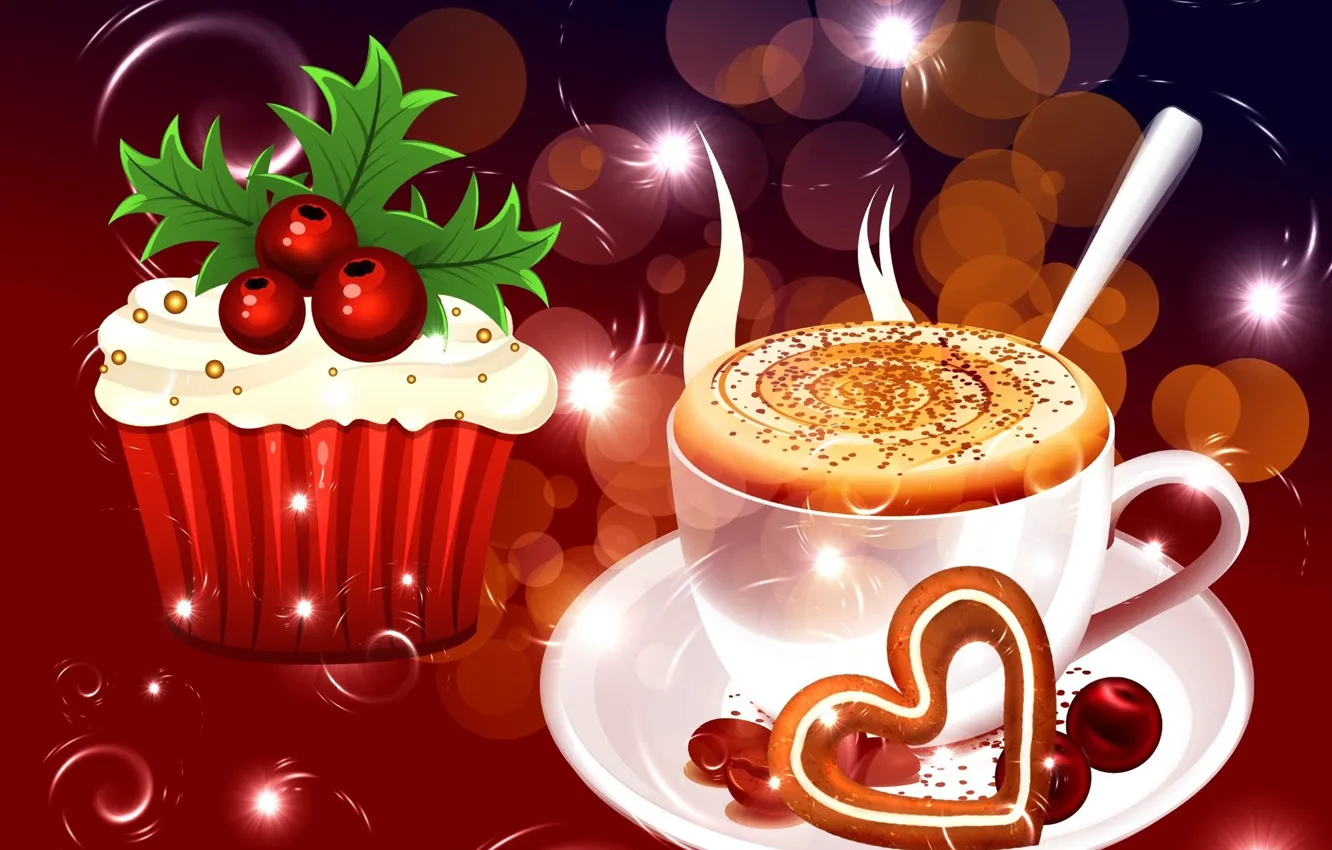 Photo wallpaper Christmas, cappuccino, cakes, cupcake