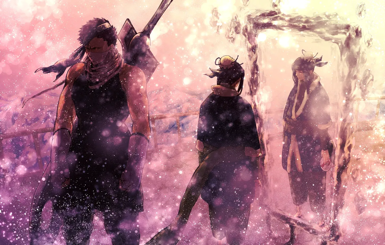 Photo wallpaper winter, snow, weapons, sword, mirror, naruto, heroes, Naruto