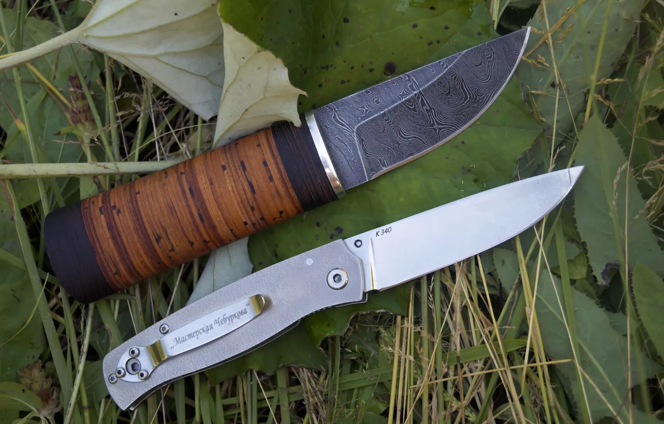 Photo wallpaper knife, Damascus steel, folding knife