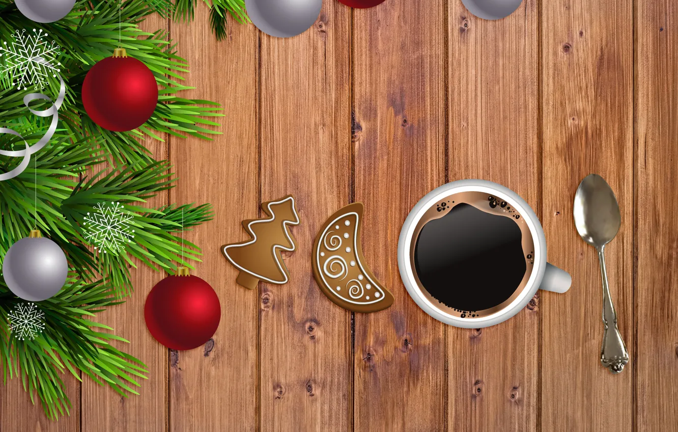 Photo wallpaper coffee, branch, New Year, Christmas, Cup, postcard, template