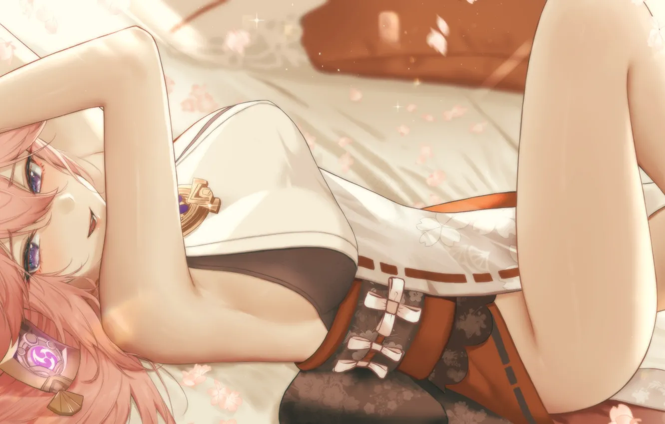 Photo wallpaper gadis kawaii, sexy girls, dampak genshin, yae miko genshin impact